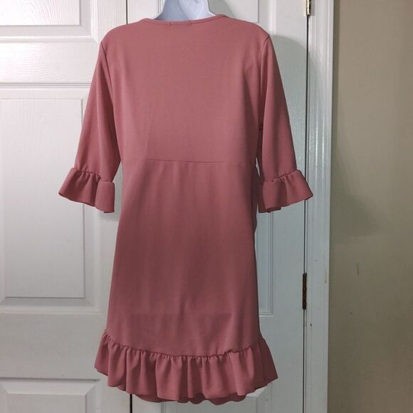 Maternity Boohoo Mauve Desert Rose  Curve Hem Ruffle Shift Dress Sz 10 NWOT - Picture 6 of 8